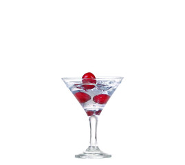 cherry splash in a cocktail glass on white