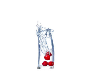 cherry splash in a cocktail glass on white