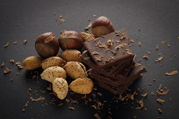 Chocolate with nuts on black
