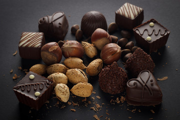Chocolate with nuts on black