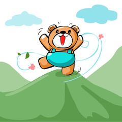 cute happy bear stand on the mountain vector.