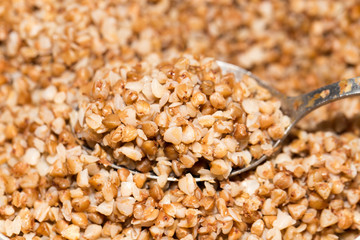 buckwheat with a spoon. close