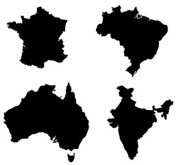 Fototapeta premium Cartes de France, du Brésil, de l'Australie et de l'Inde