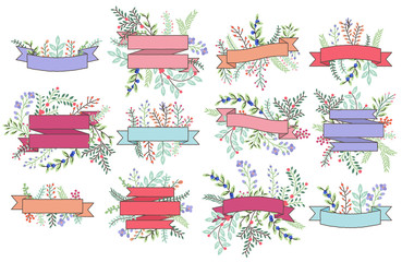 Vector Collection of Vintage Floral Banners and Frames