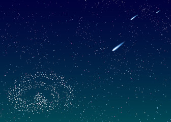 background is dark blue starry sky with comets © Xenia Snowstorm