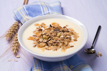 Muesli with yoghurt and fruit pieces