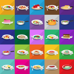 3D Flat Food Icons Set: Vector Illustration, Graphic Design. Collection Of Colorful Icons. For Web, Websites, Print, Presentation Templates, Mobile Applications And Promotional Materials