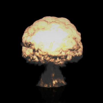 Mushroom Cloud of Nuclear Explosion (Isolated on Black)