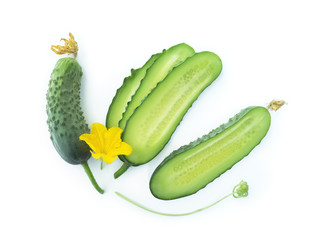 Fresh cucumbers on a white background