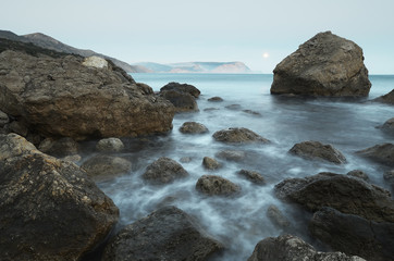 Fototapeta na wymiar Sea coast with a stone
