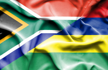 Waving flag of Mauritius and  South Africa