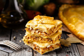 Homemade pie stuffed with vegetables