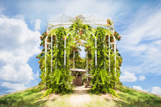floral arch and landscape view in garden of 7 heaven krabi thail