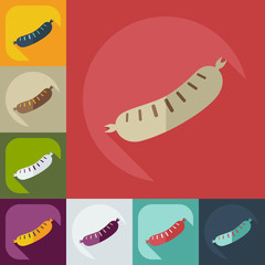 Flat modern design with shadow icons sausages