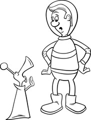 astronaut with alien coloring page