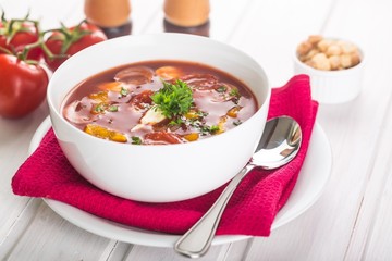 Soup, broth, closeup.