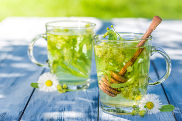 Fresh linden tea with honey with in summer