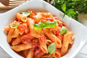 Penne pasta with chili sauce arrabiata