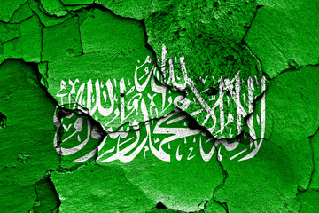 flag of Hamas painted on cracked wall