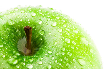 apple in green with water drops on its surface
