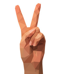 two fingers of a hand polygonal low poly winning mark Victory - 86616191