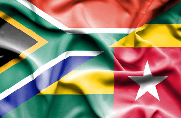 Waving flag of Togo and South Africa