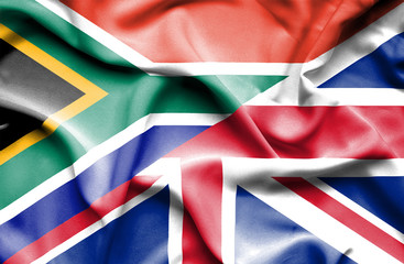 Waving flag of United Kingdom and  South Africa