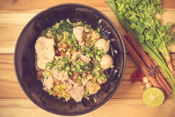 Delicious rice noodles with close-up vintage color