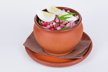 hash soup in a clay pot