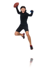 Man playing american football isolated on white