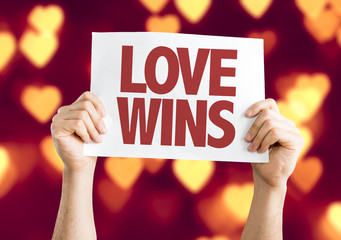 Love Wins card with bokeh background