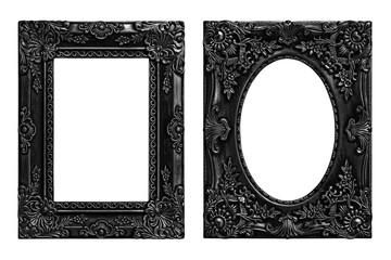 The antique black frame on the white background