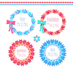 vector wreath set in blue and pink colores