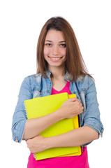 Student girl with books on white