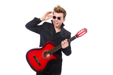 Obraz premium Man guitar player isolated on white