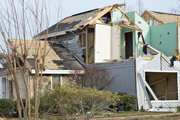 Wood framed house destroyed by a tornado in Columbus Georgia