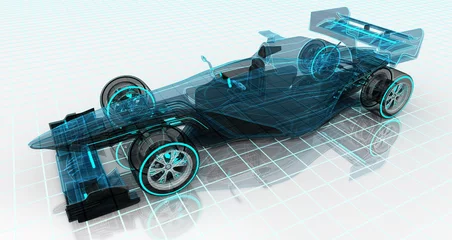 Fotobehang formula car technology wireframe sketch upper front view © LeArchitecto