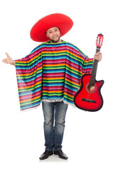 Funny mexican with guitar isolated on white