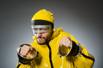 Fototapeta premium Man wearing metal glasses in techno concept