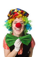 Female clown isolated on white