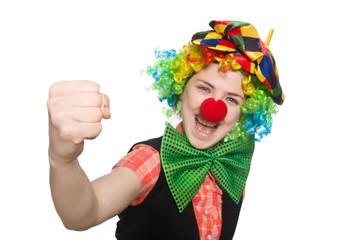 Female clown isolated on white