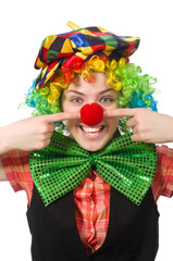 Female clown isolated on white