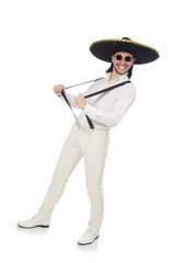 Mexican man wearing sombrero isolated on white