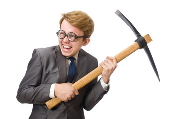 Young businessman with weapon isolated on white