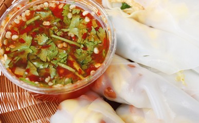 Closeup food with rolled noodle ready for meal