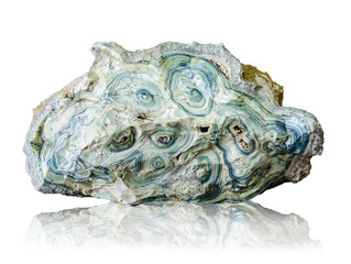 Blue agate stone isolated on white background.