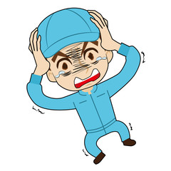 驚愕する帽子の作業者
