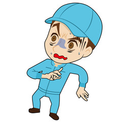 青ざめる帽子の作業者