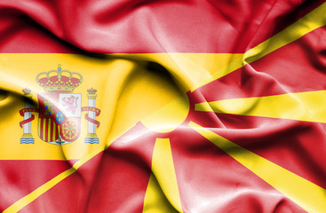Waving flag of Macedonia and Spain