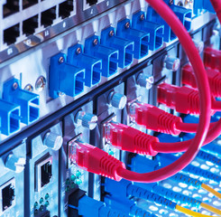 Network switch and ethernet cables,Data Center Concept